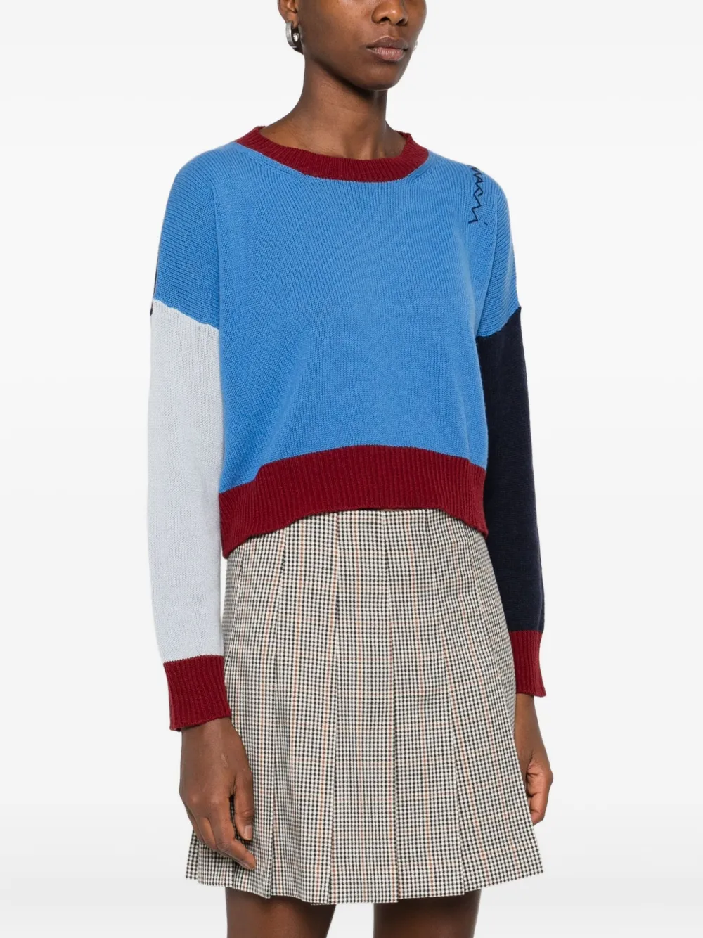 Marni Colour-block Cashmere Cropped Sweater Clothing In Blue