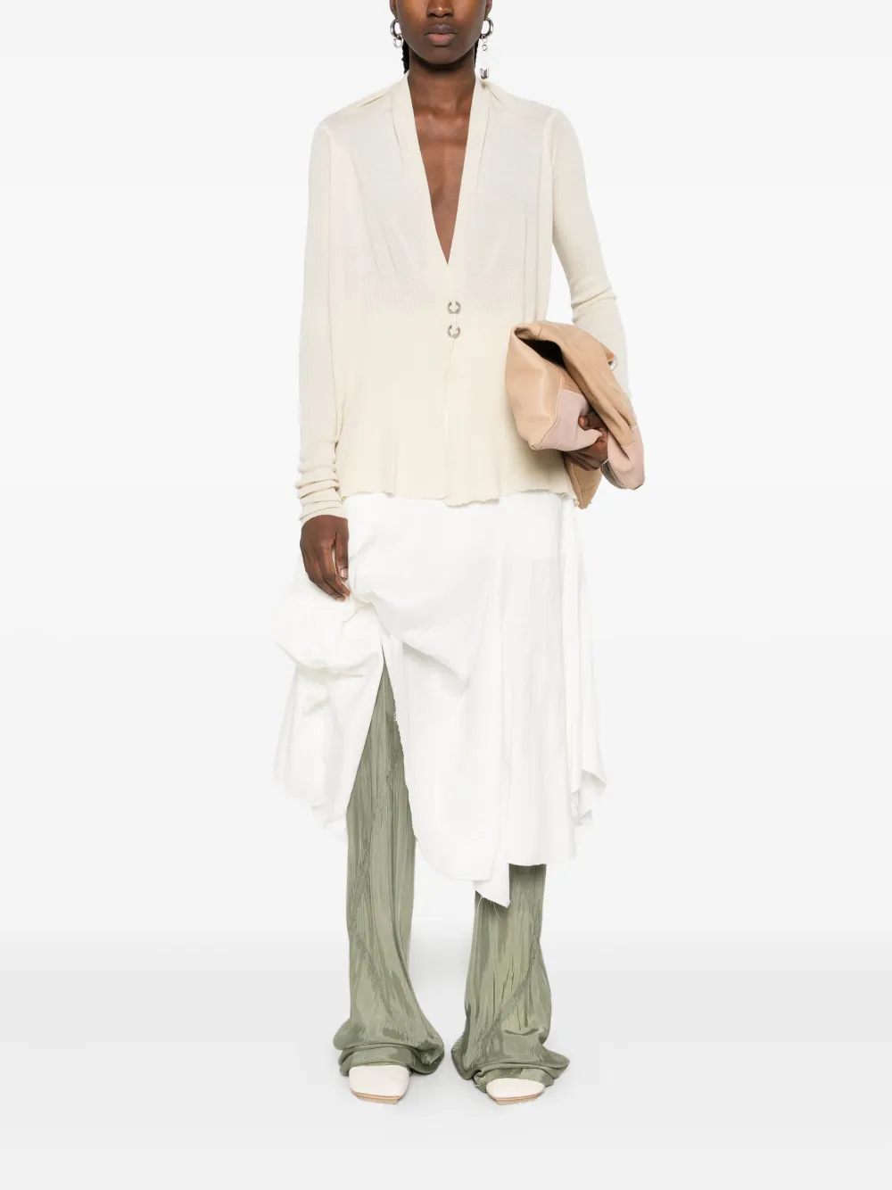 Rick Owens Ribgebreid asymmetrisch vest Beige