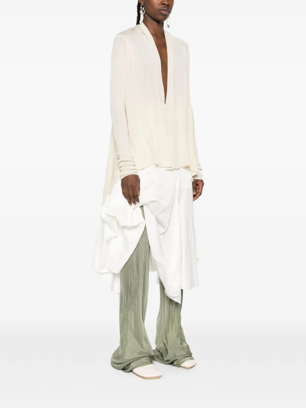 Rick Owens Ribgebreid asymmetrisch vest Beige