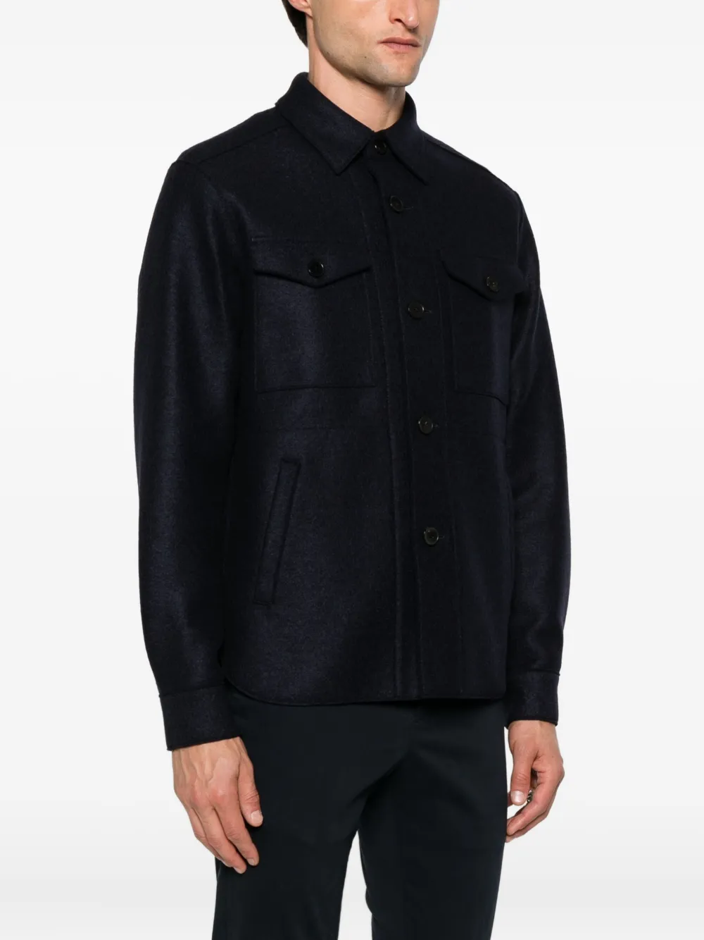 Harris Wharf London Button-down shirtjack met klepzak Blauw