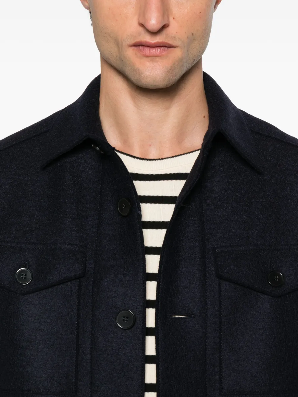 Harris Wharf London Button-down shirtjack met klepzak Blauw