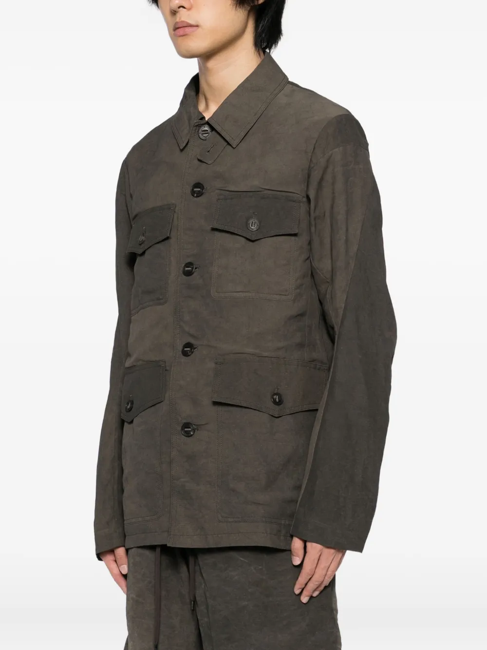 Devoa Field Jacket In Viscose And Linen In Brown