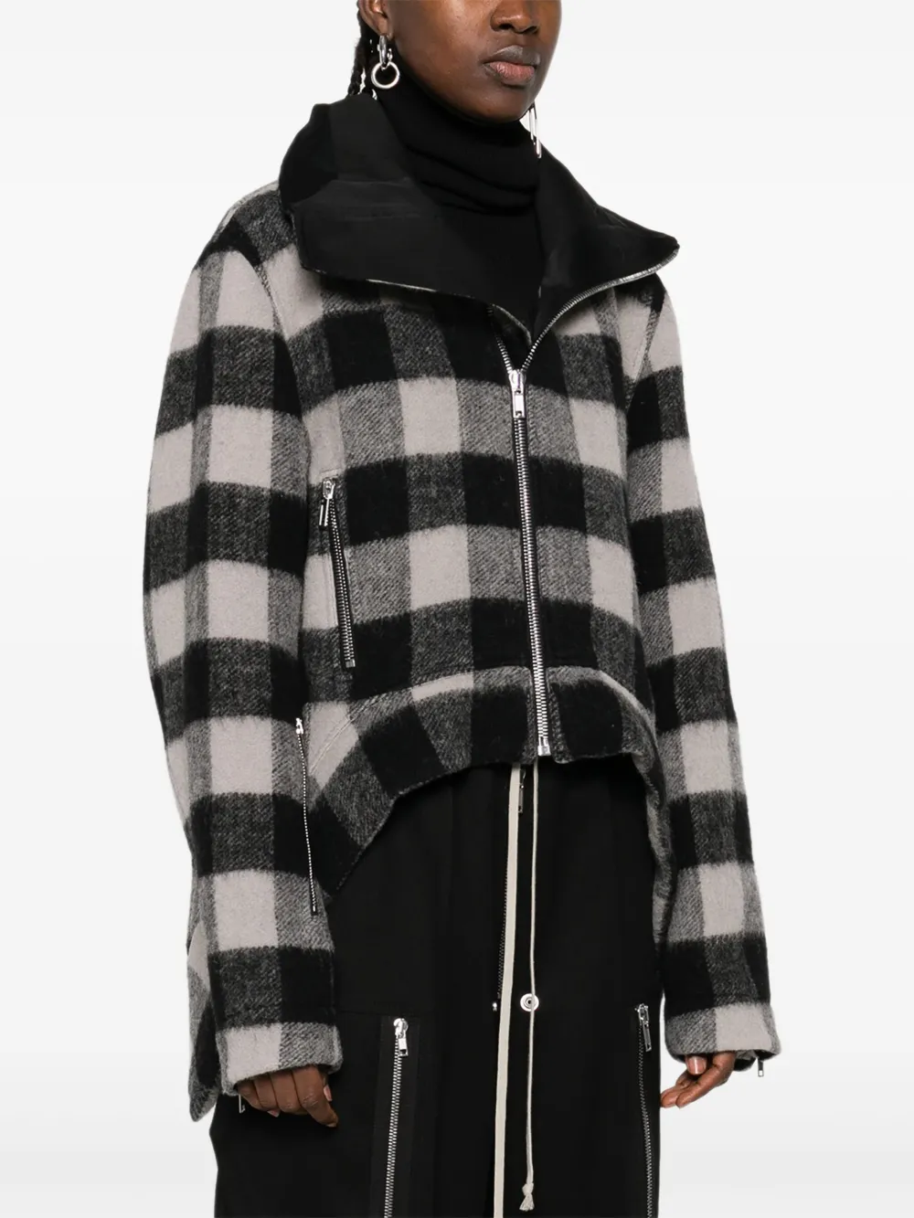 Rick Owens Plaid Zip-front Jacket In Black