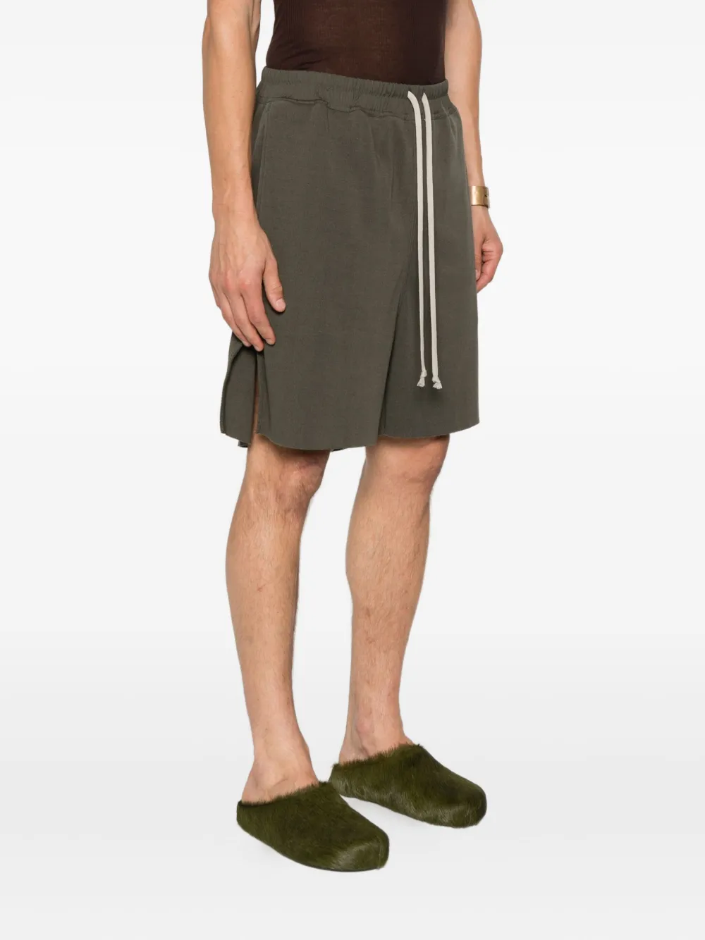 Rick Owens Drawstring Side-split Shorts In Green