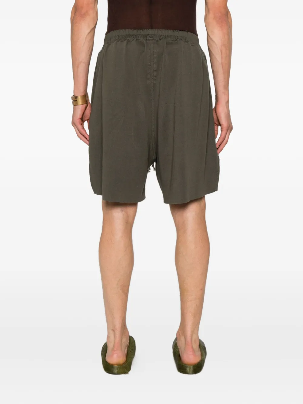Rick Owens Drawstring Side-split Shorts In Green