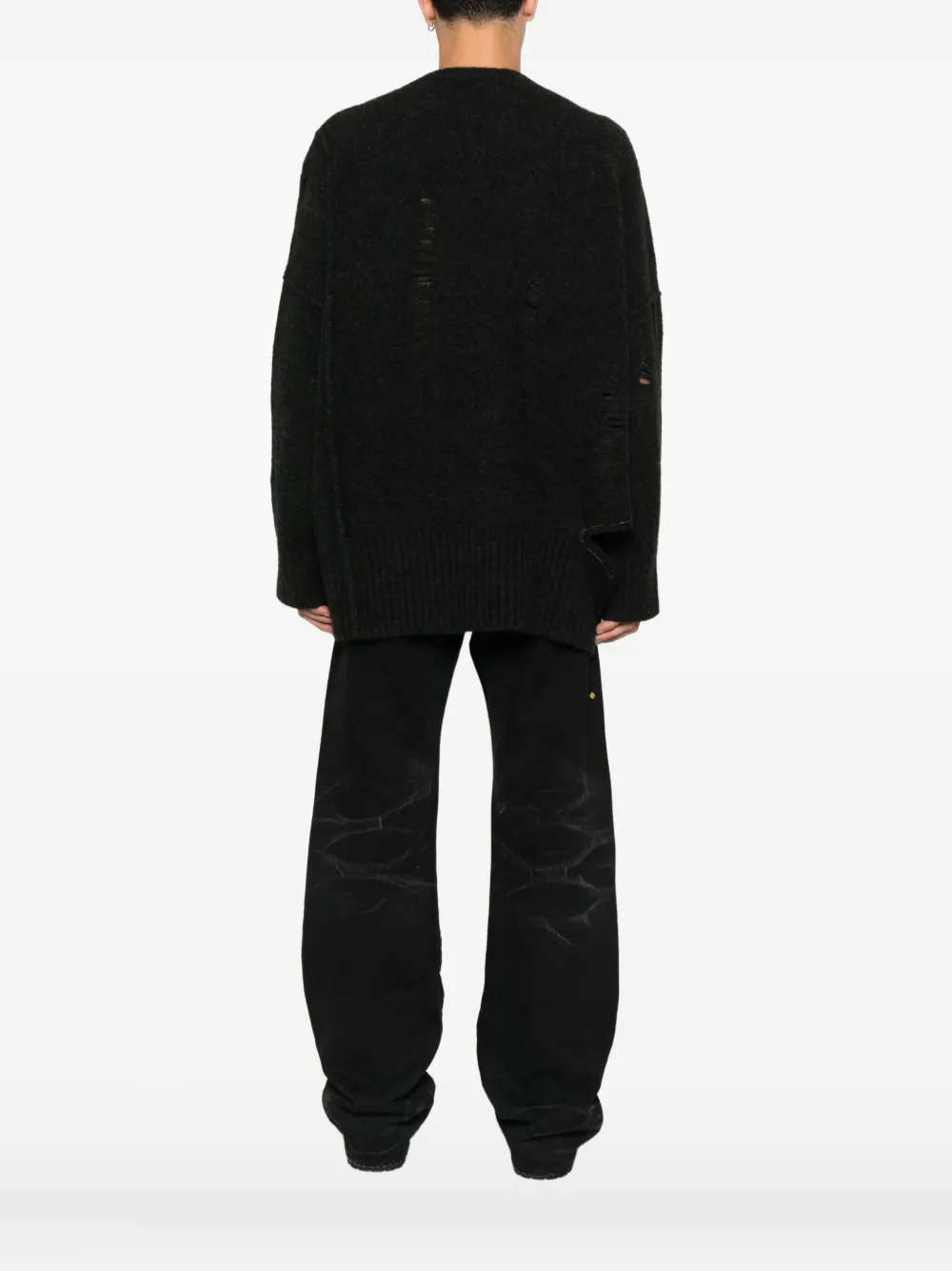 Isabel Benenato Distressed-detail Merino-blend Sweater In Black