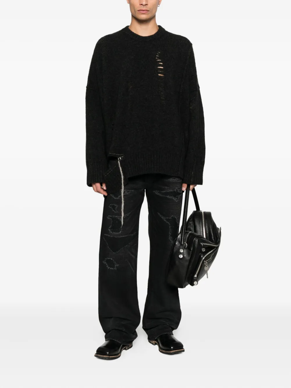 Isabel Benenato distressed-detail merino-blend sweater - Grijs