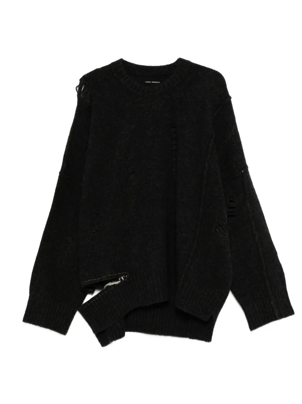 distressed-detail merino-blend sweater