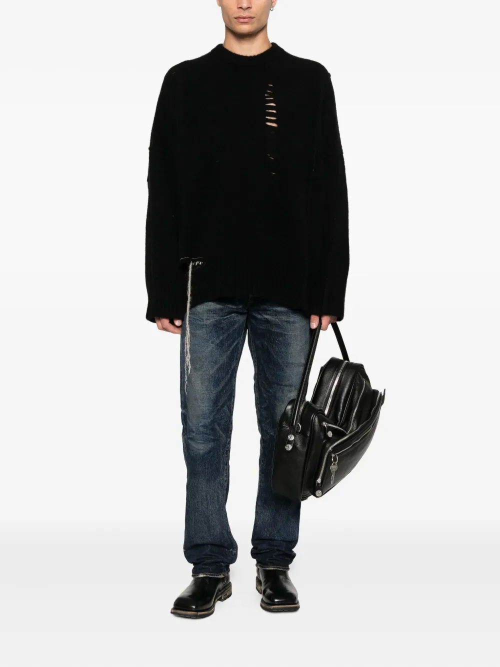 Isabel Benenato distressed-detail merino-blend sweater - Zwart
