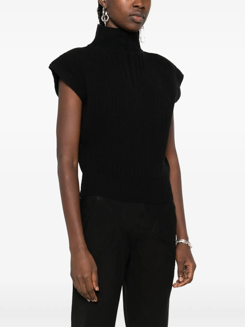 Rick Owens Mouwloze top met hoge hals Zwart