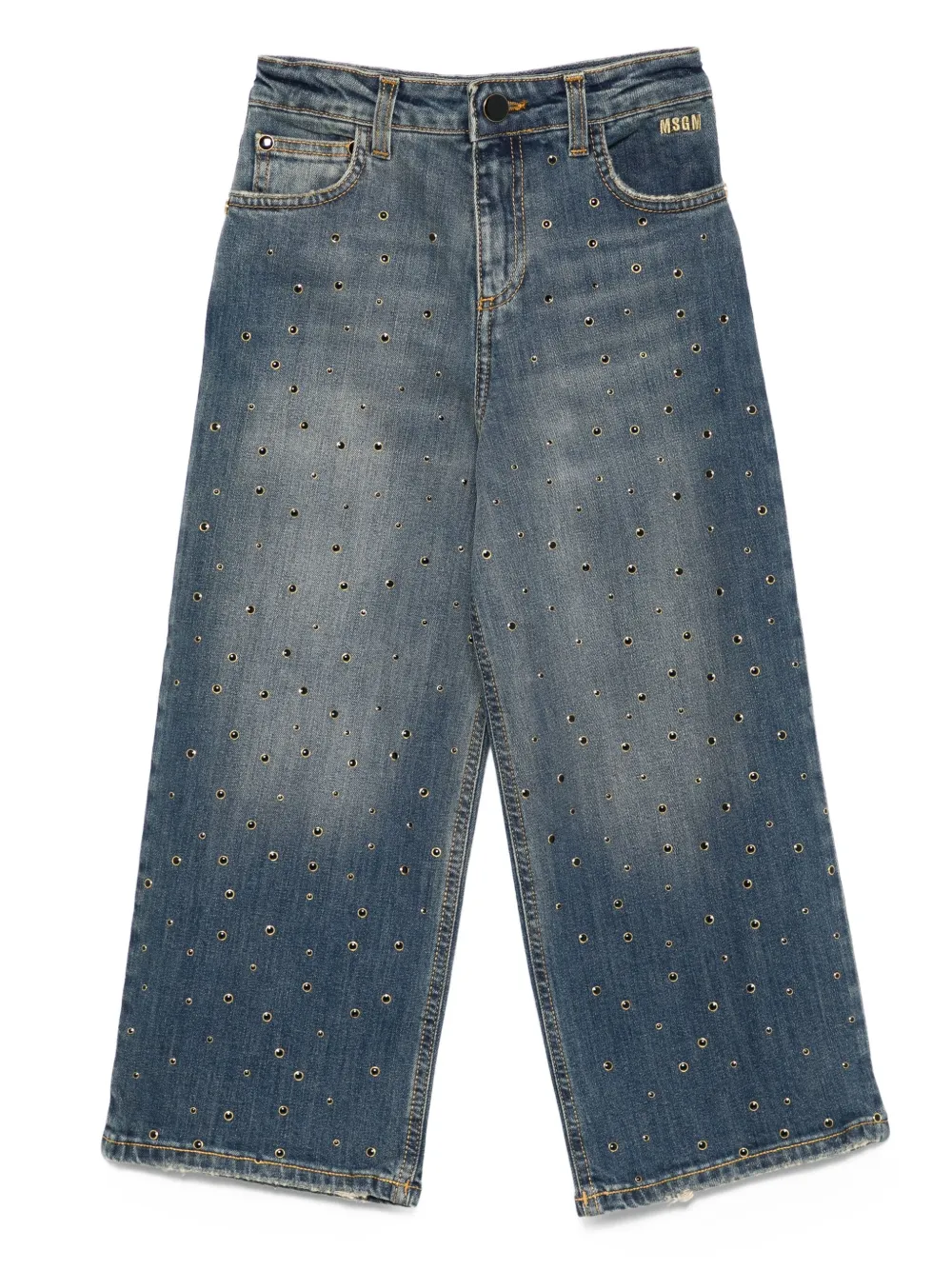 Msgm Kids' Eyelet-embellished Wide-leg Jeans In Blue