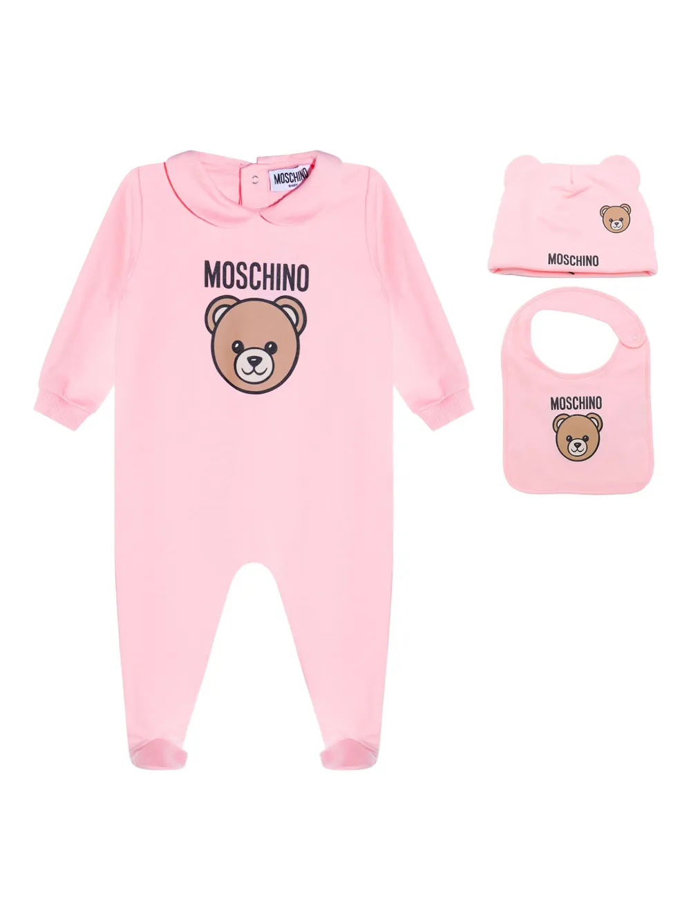 Moschino Kids Romper met Peter Pan-kraag en teddybeerprint Roze