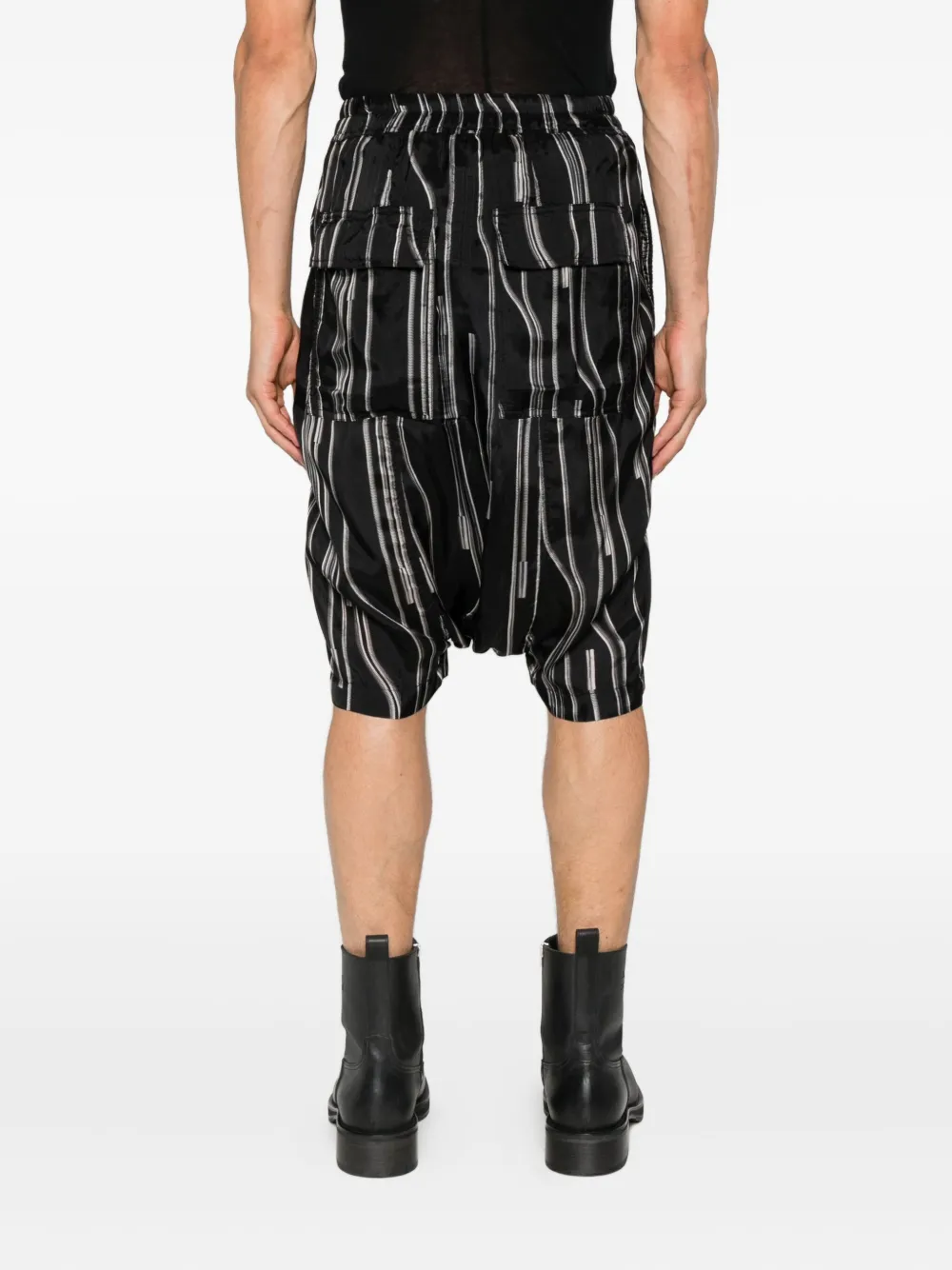 Rick Owens Rick's Pods Stripe-pattern Drawstring Shorts In Black
