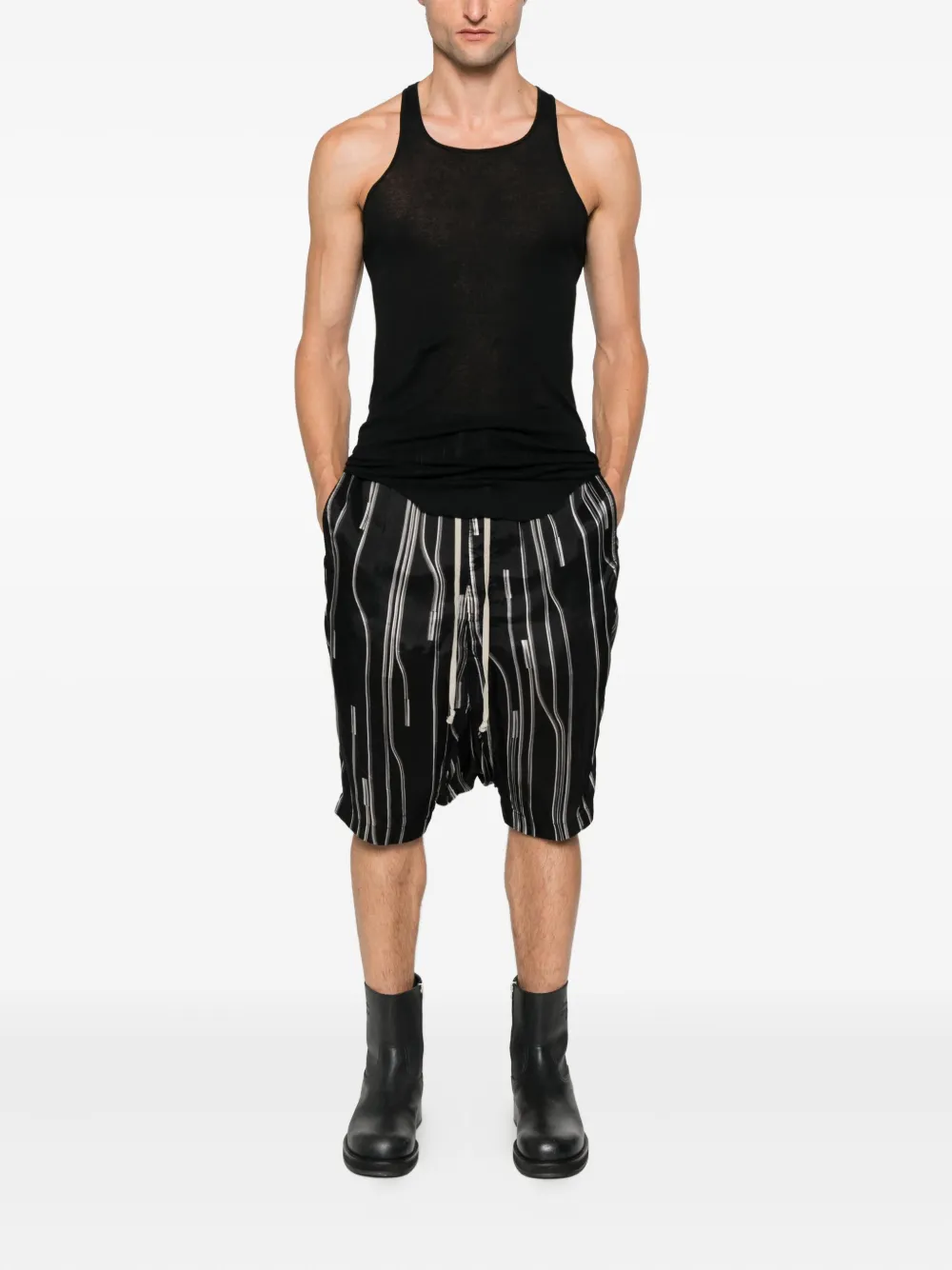 Rick Owens Rick's Pods gestreepte shorts met trekkoord - Zwart