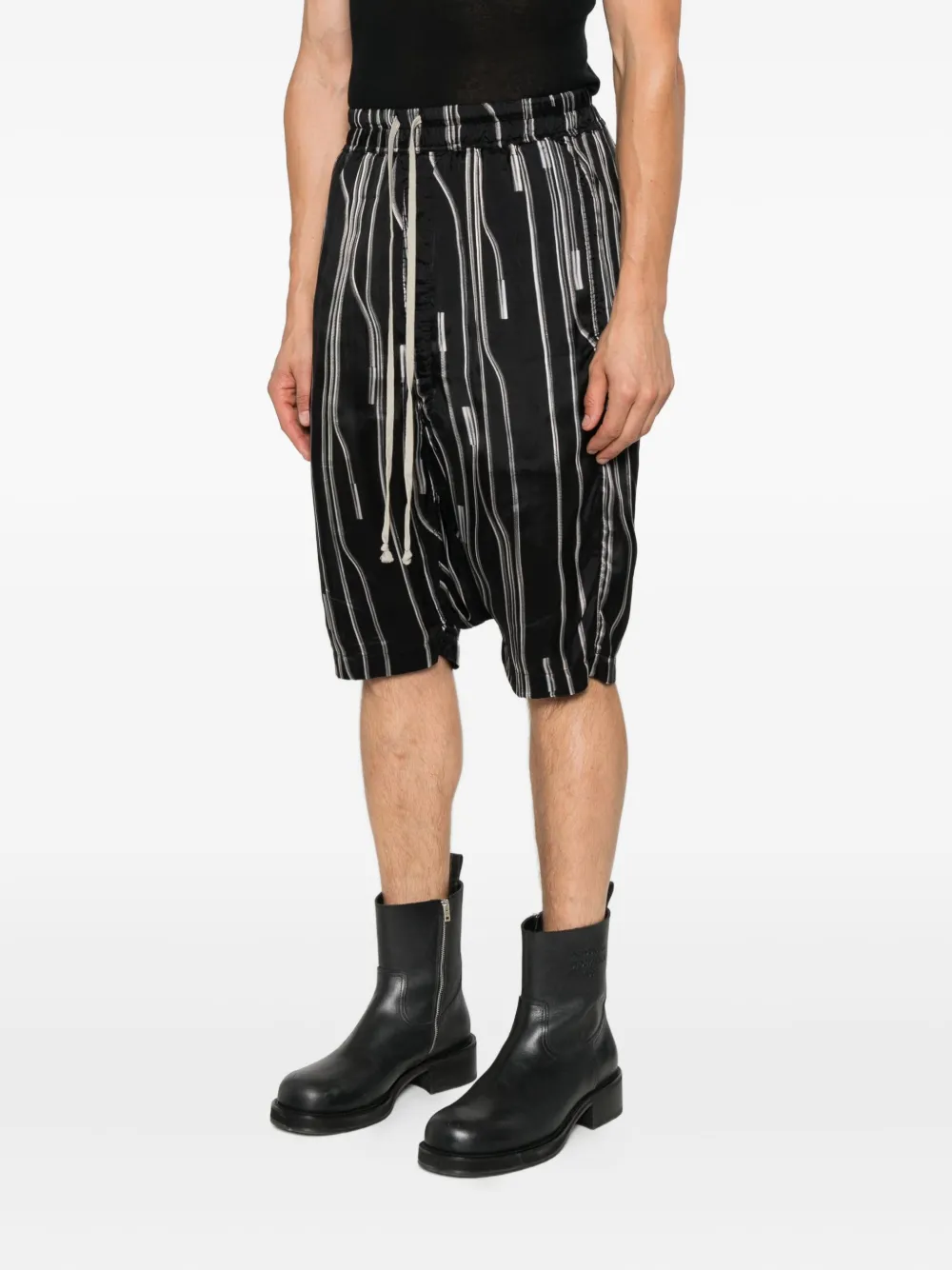 Rick Owens Rick's Pods Stripe-pattern Drawstring Shorts In Black