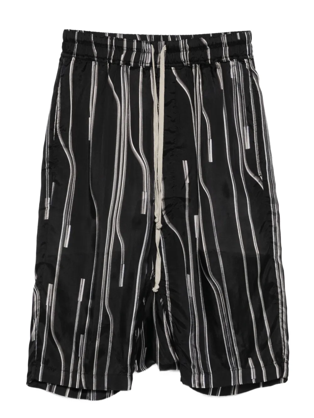 Rick Owens Rick's Pods Stripe-pattern Drawstring Shorts In Black