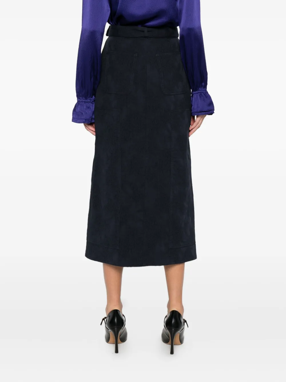 Erdem Floral-appliqué Midi Skirt In Blue