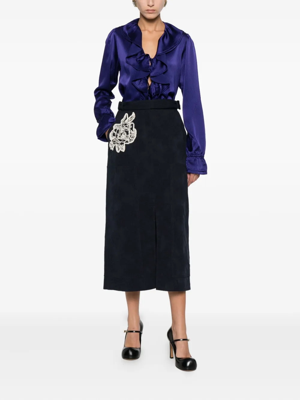 ERDEM Midi-rok met bloemenapplicatie - Blauw