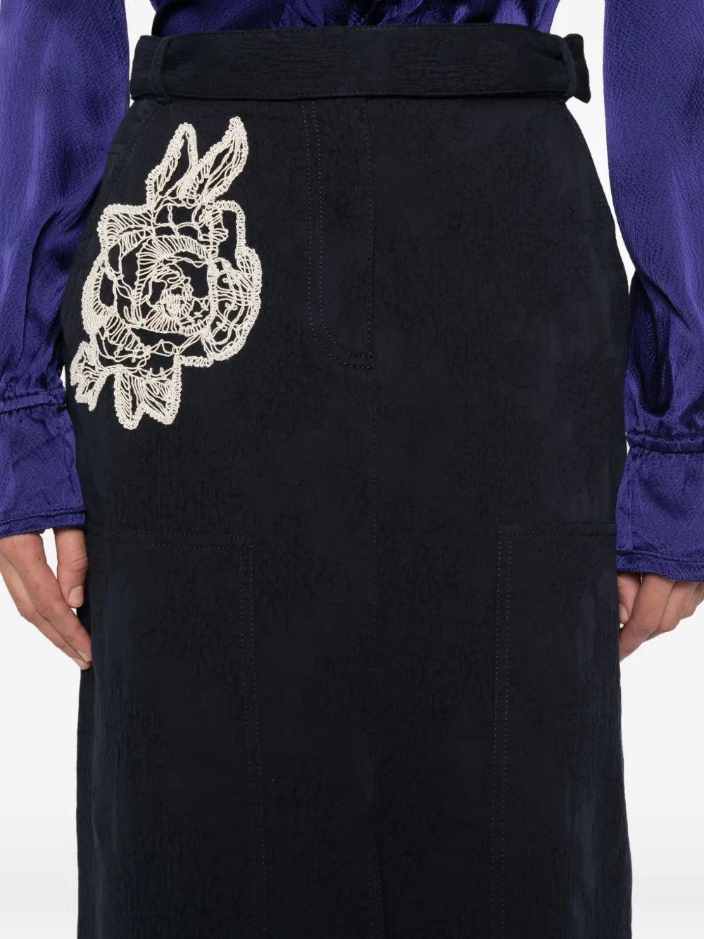 Erdem Floral-appliqué Midi Skirt In Blue