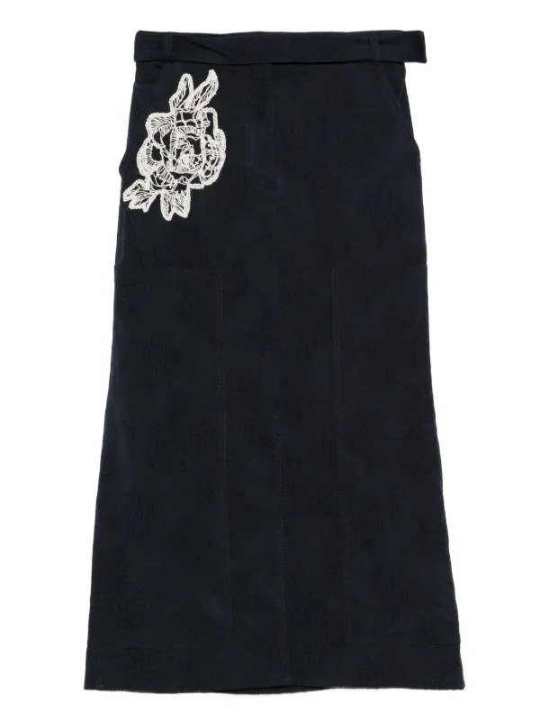 Erdem Floral-appliqué Jacquard Skirt in Blue