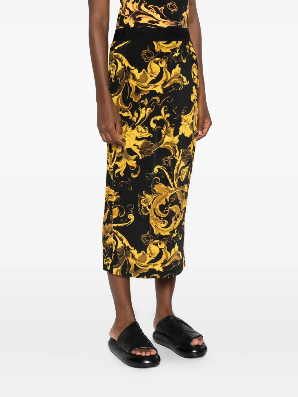Versace Jeans Couture baroque-print midi skirt Zwart