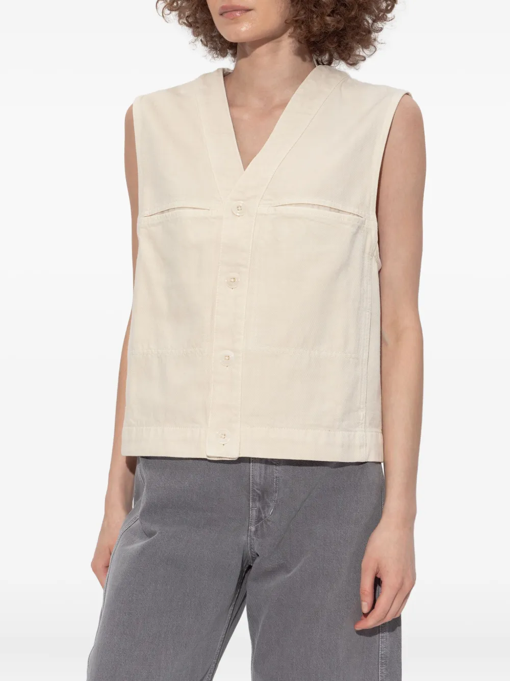 Lemaire Button-fastening Sleeveless Vest In Neutral