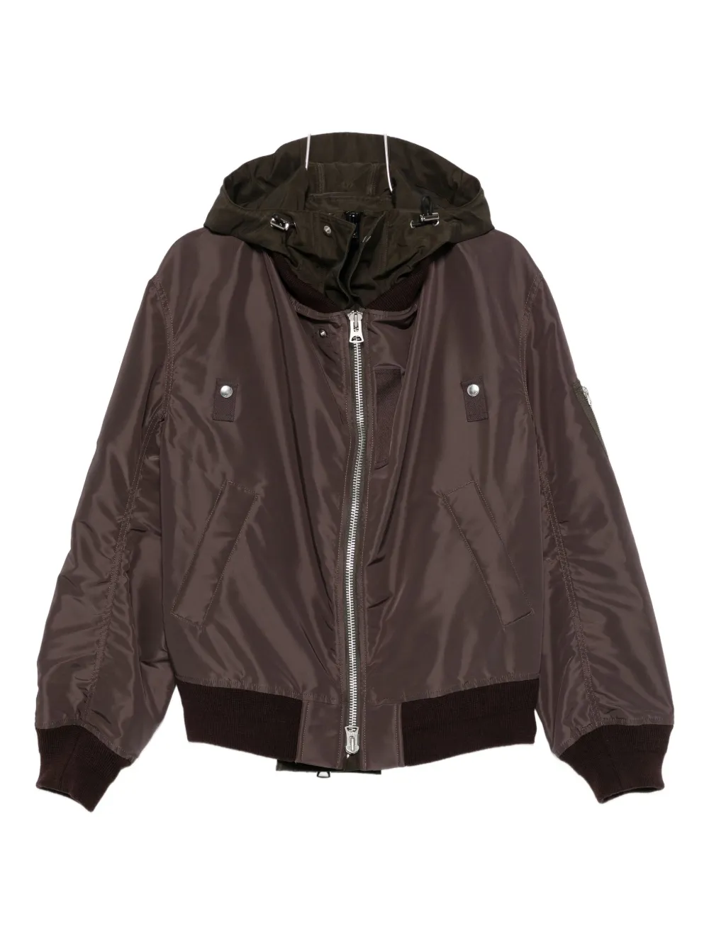 Sacai Hooded Zip-front Bomber Jacket In Brown