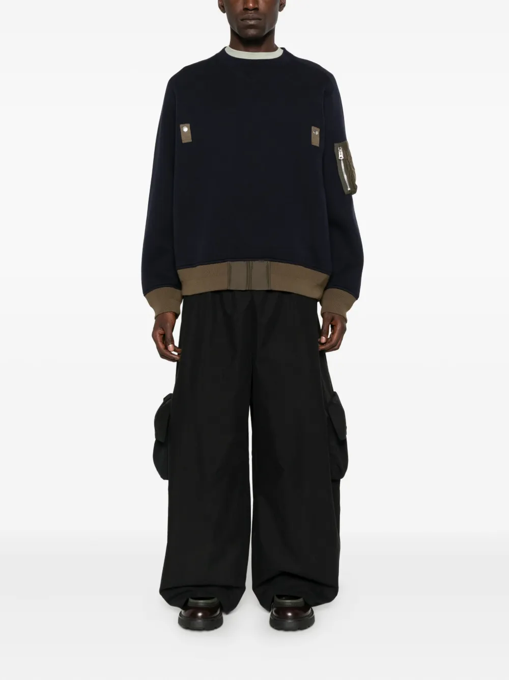 Sacai panelled zip-fastening sweater - Blauw