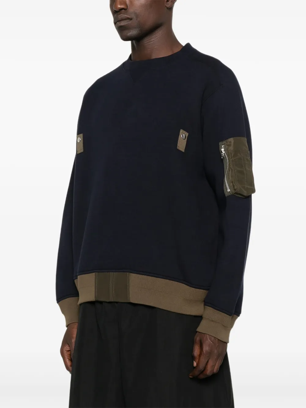 Sacai Panelled Zip-fastening Sweater In Blue