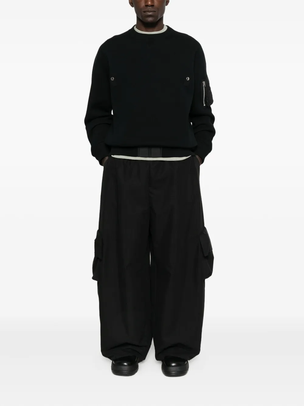 Sacai button-fastening zip-pocket sweater - Zwart