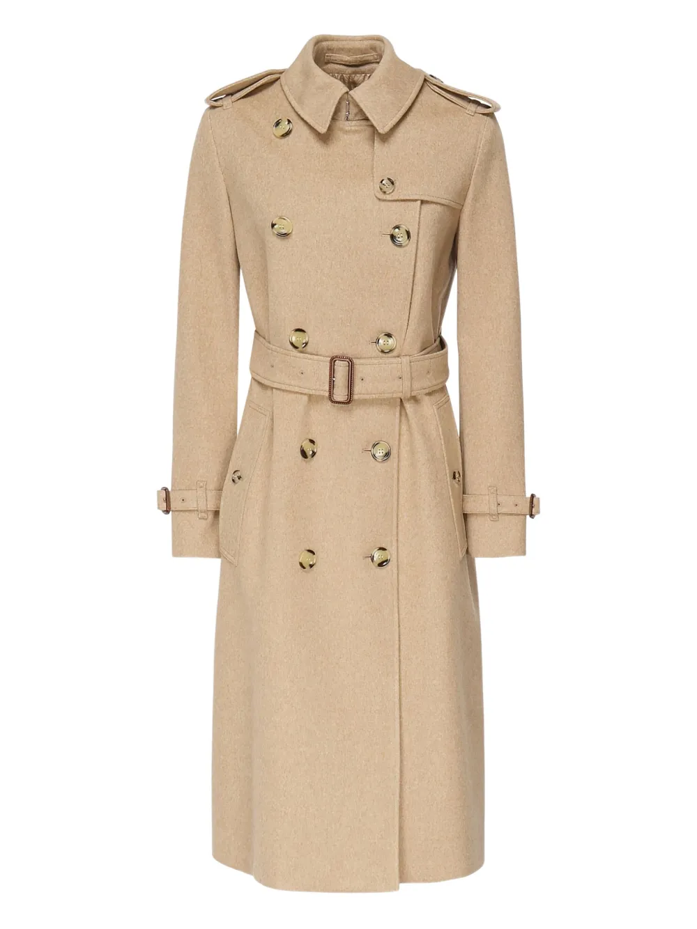 Burberry Kasjmier jas met dubbele rij knopen en ceintuur Beige