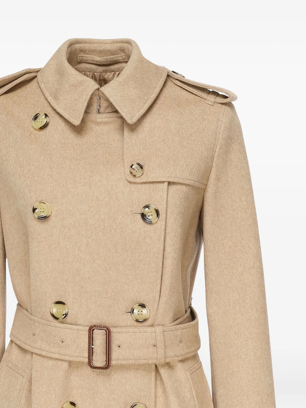 Burberry Kasjmier jas met dubbele rij knopen en ceintuur Beige