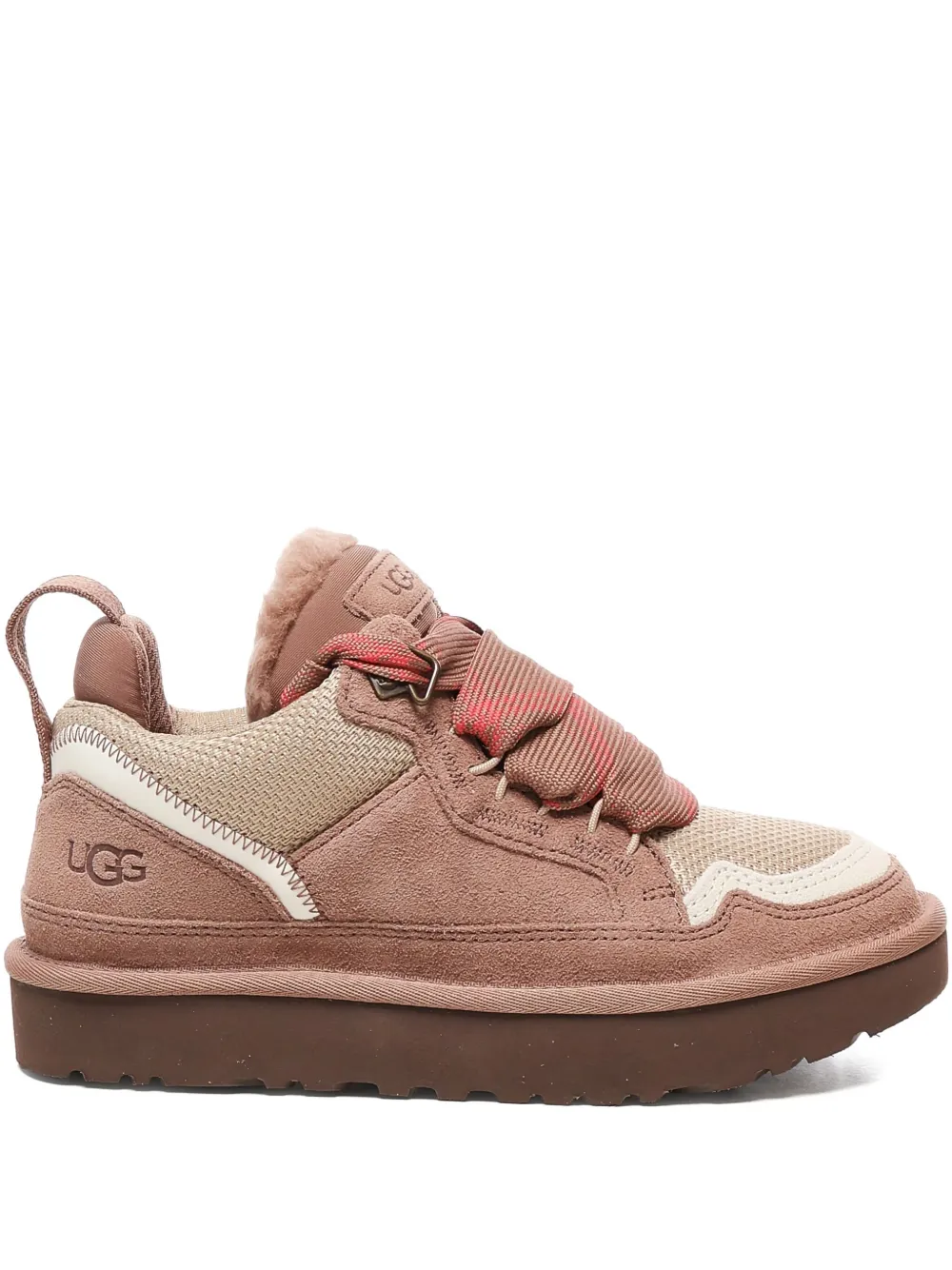 Ugg Ribbon-lace Leather Sneakers In Pink