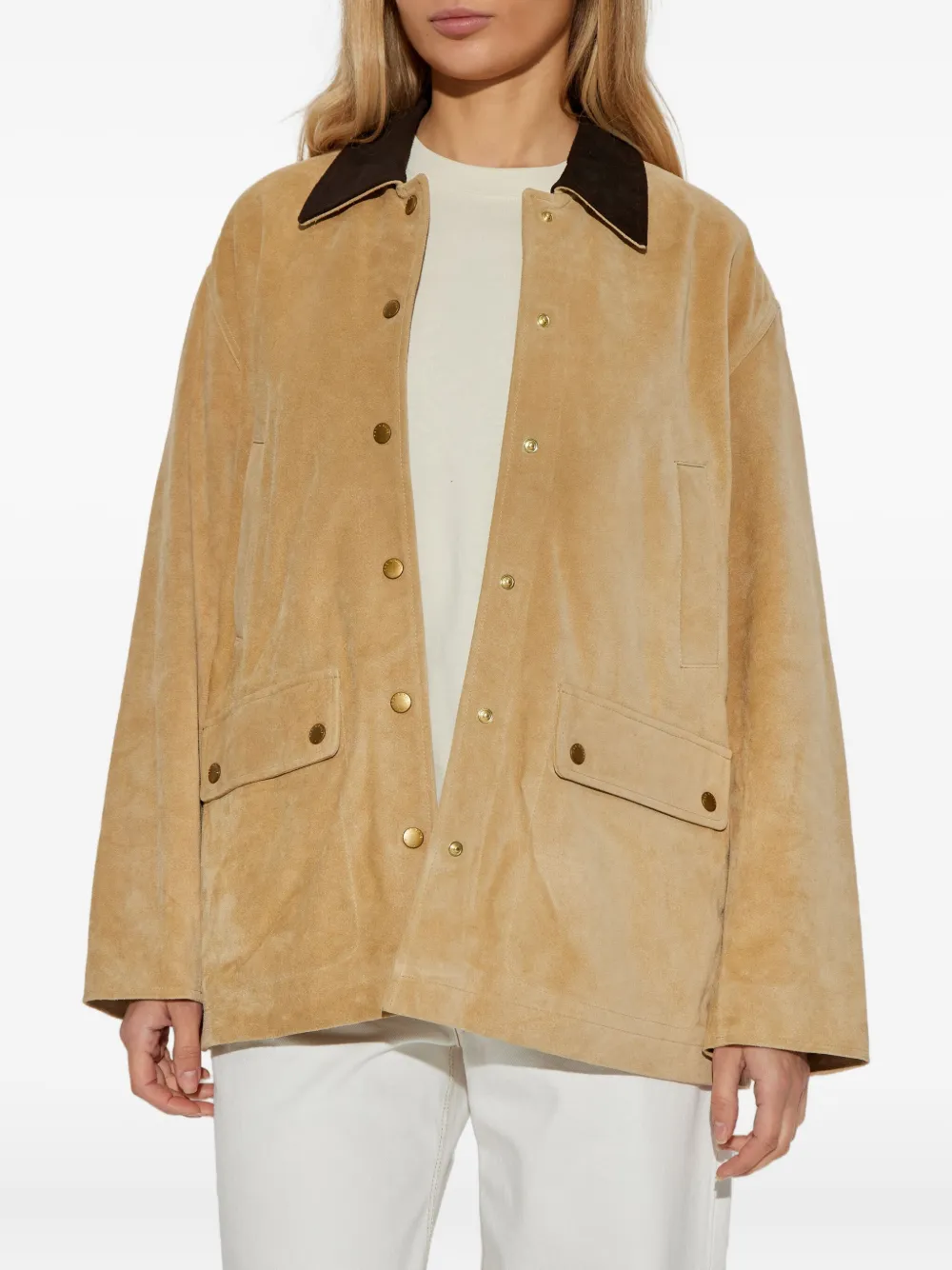 rag & bone Suède jack met drukknopen Beige