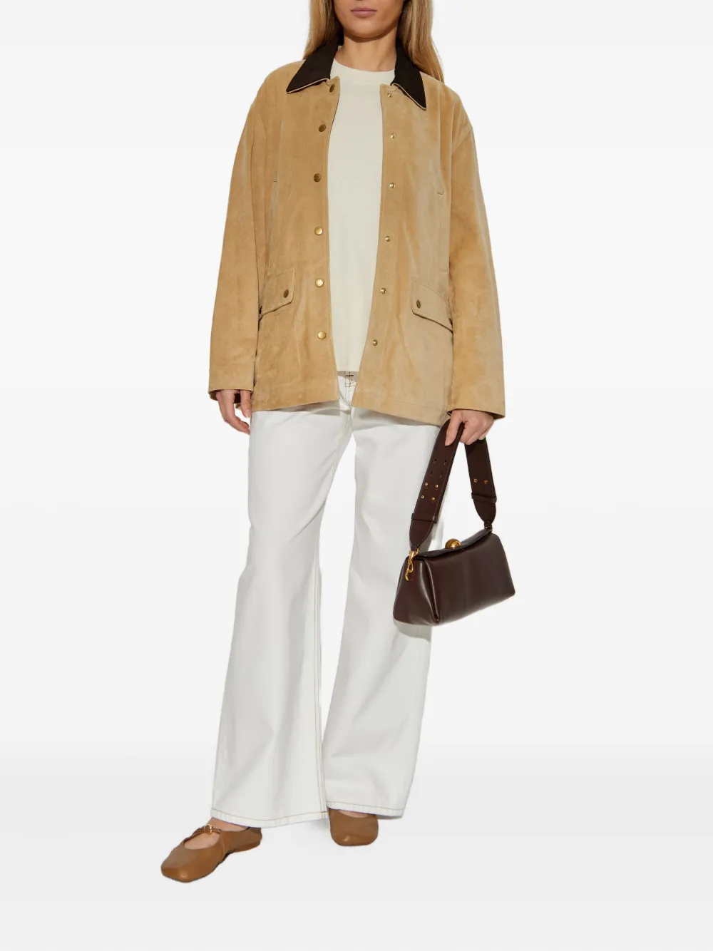 rag & bone Suède jack met drukknopen Beige