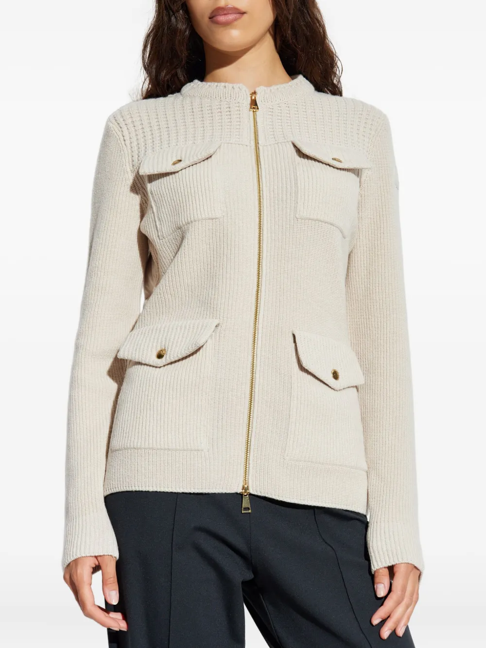 Moncler ribbed pocketed cardigan Beige