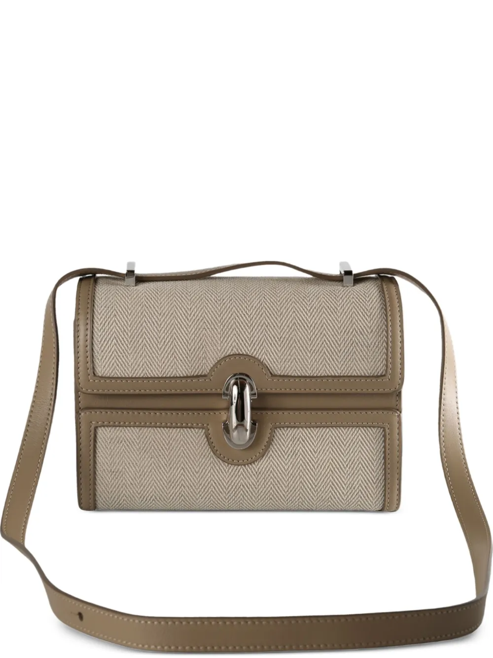 herringbone-pattern flap cross body bag