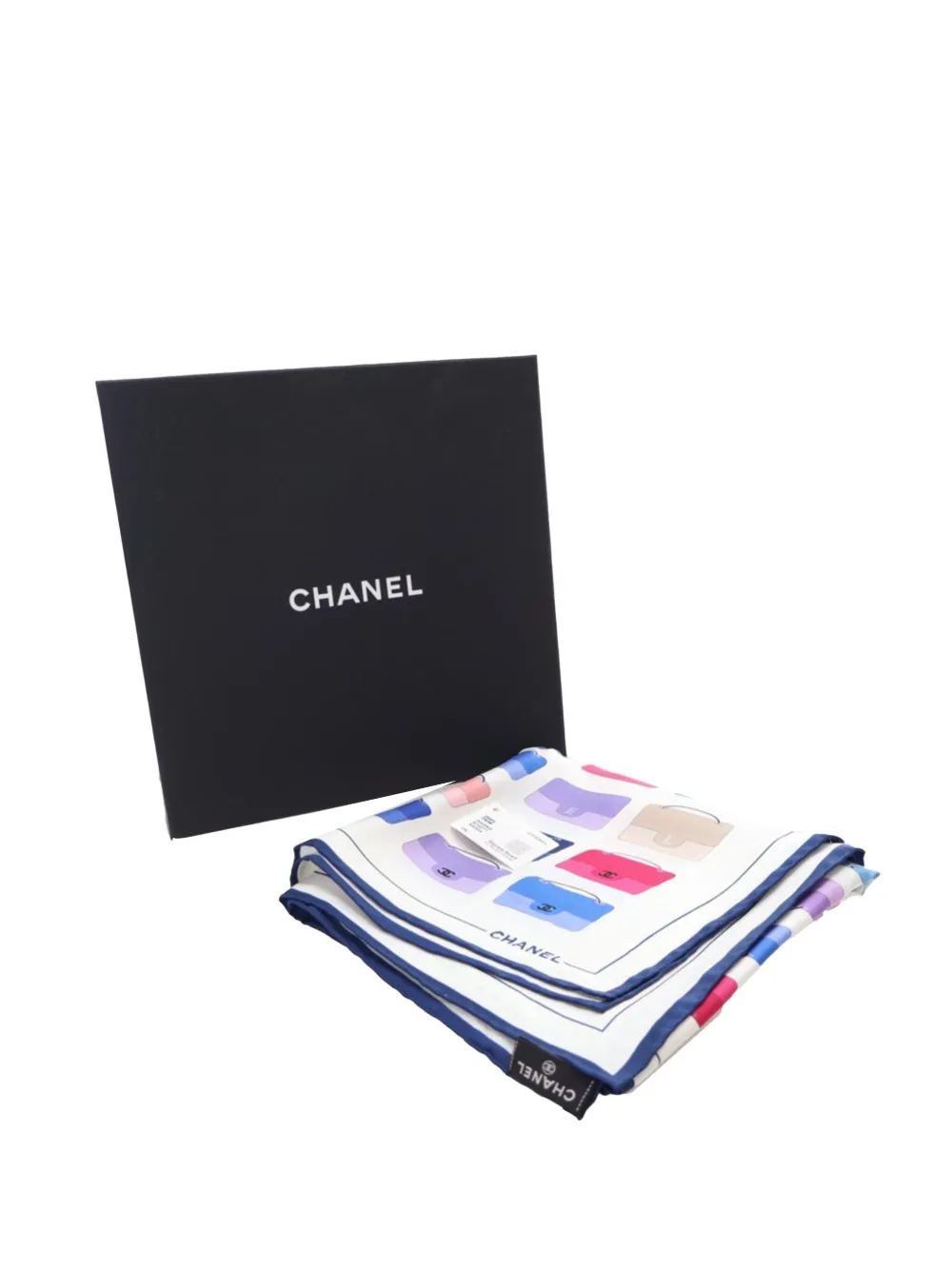Pre-owned Chanel 2000-2010 Flaps Print Silk Scarf Scarves In Multi