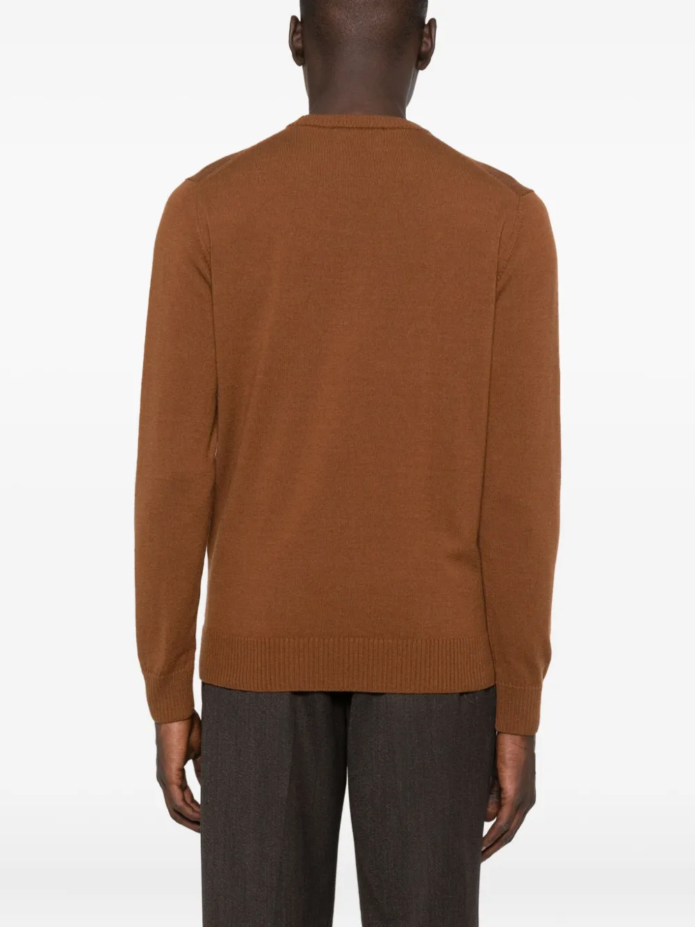 Alpha Studio Crew-neck Wool Sweater In Brown