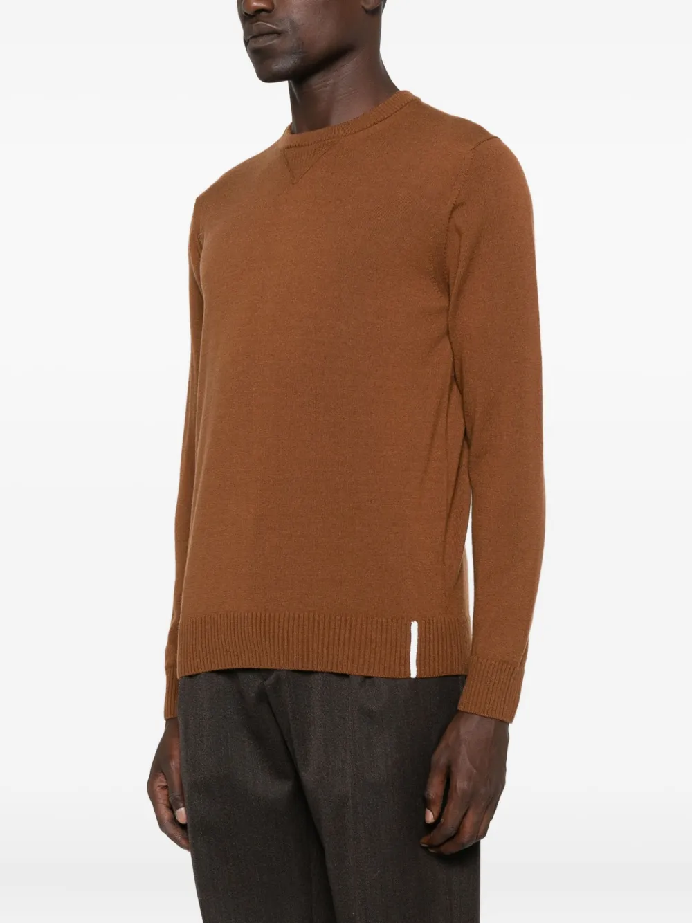 Alpha Studio Crew-neck Wool Sweater In Brown