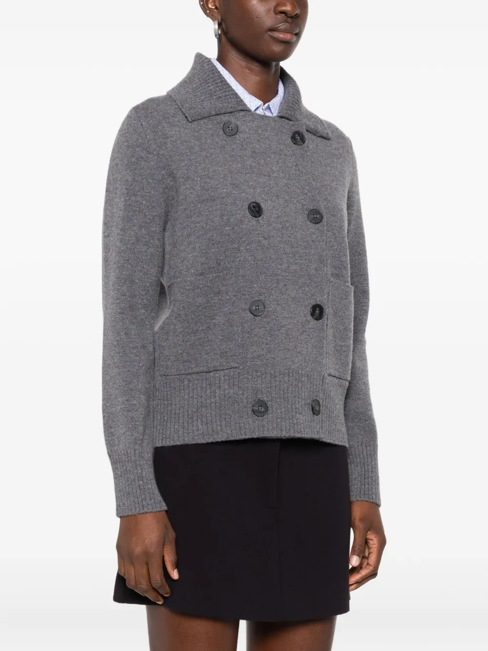 Alpha Studio Double-breasted Wool Cardigan In Gray