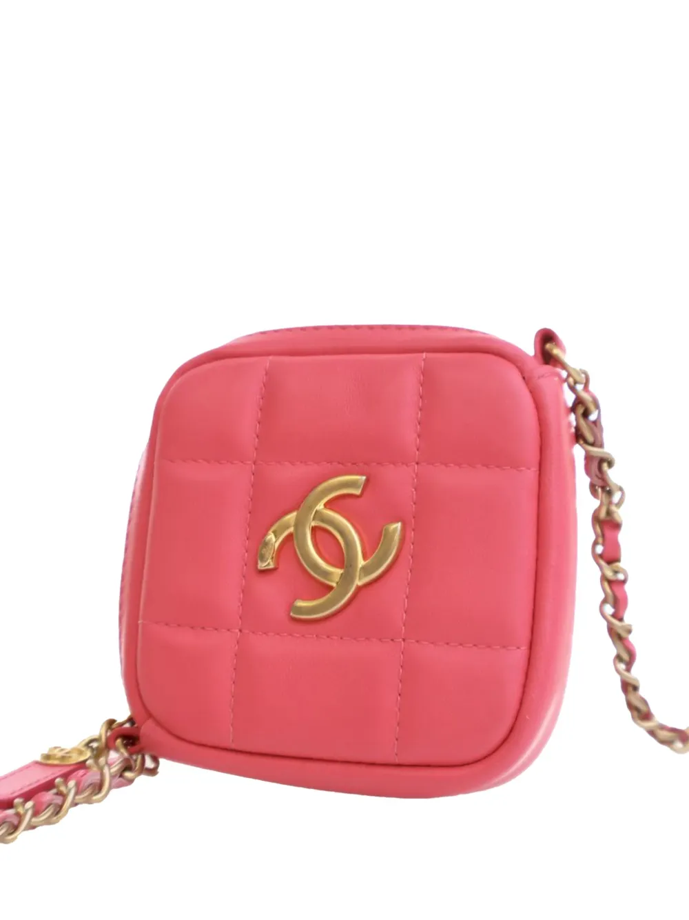 Pre-owned Chanel 2020 Cc Lambskin Diamond Clutch With Chain Crossbody Bag In Pink