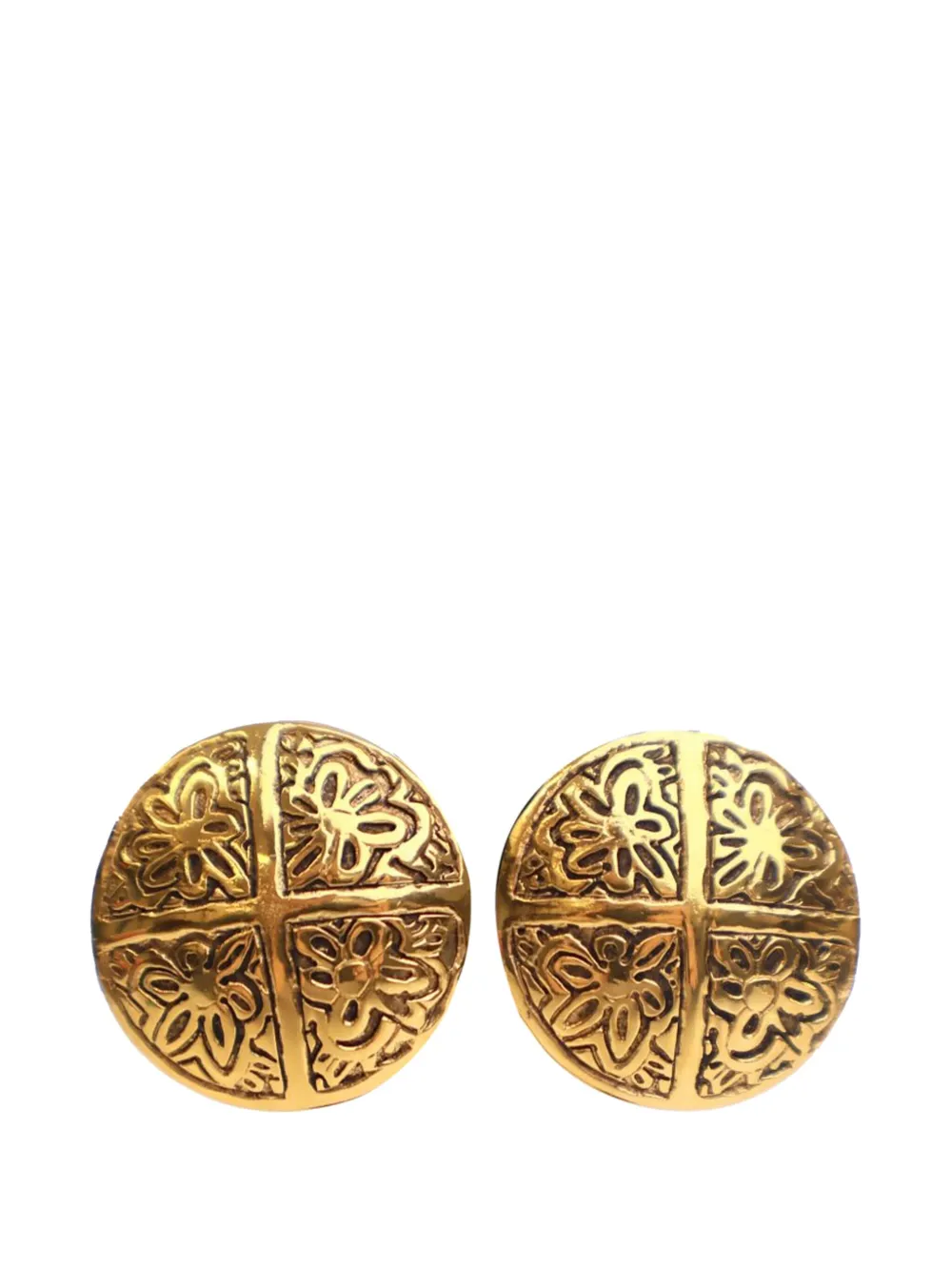 CHANEL Pre-Owned 20th Century Gold Plated Camellia Cross Dome Clip on CHANEL Pre-Owned 20th Century Gold Plated Camellia Cross Dome Clip on