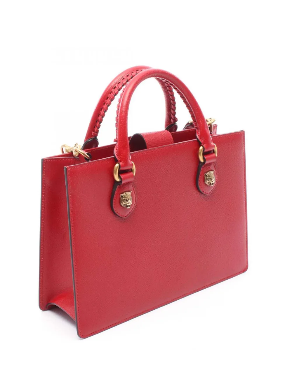 Pre-owned Gucci 2016-2025 Medium Grained Calfskin Animalier Web Satchel In Red