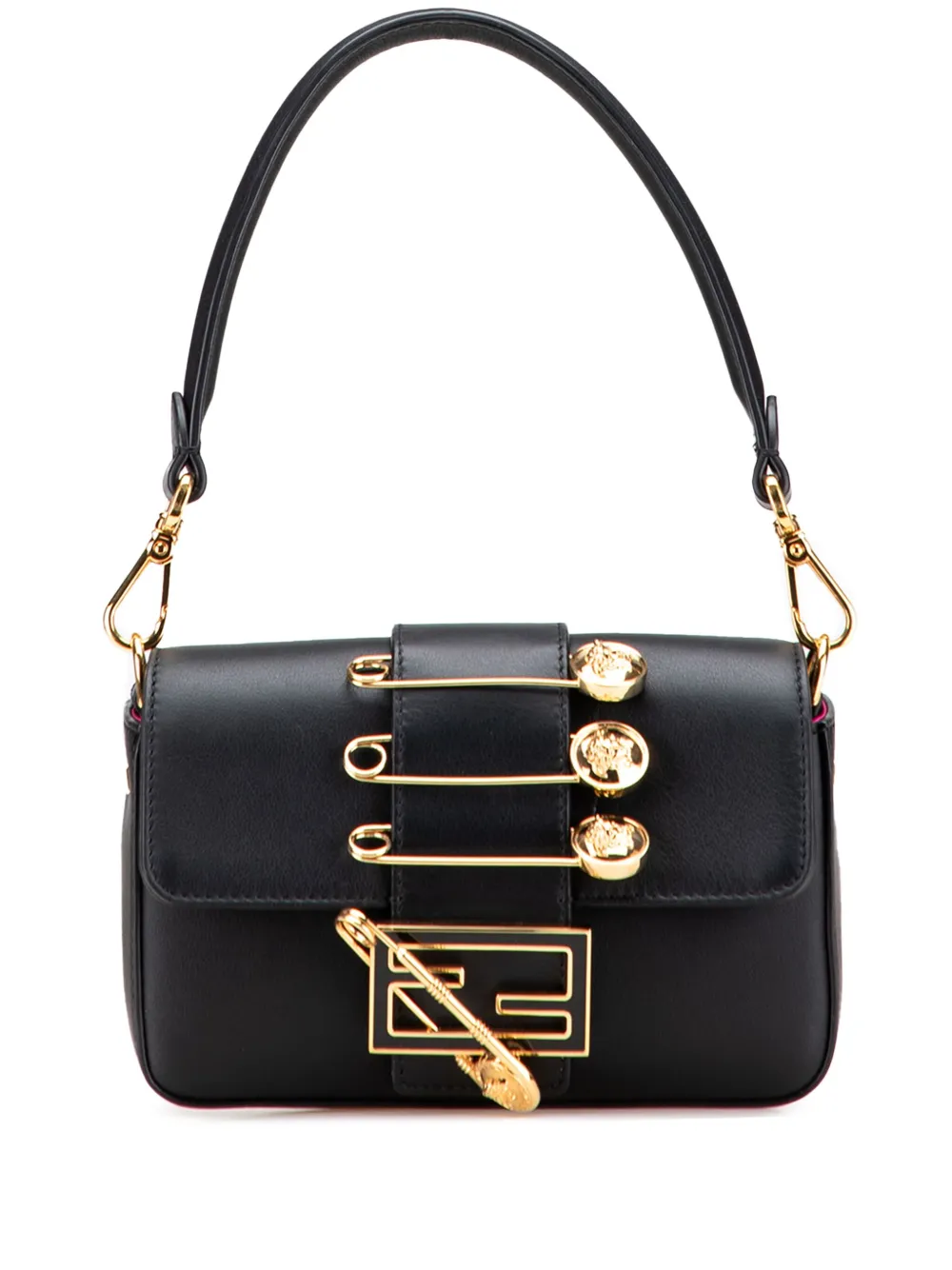 2010-2025 Versace Vitello Seta Fendace Mini Brooch Baguette satchel