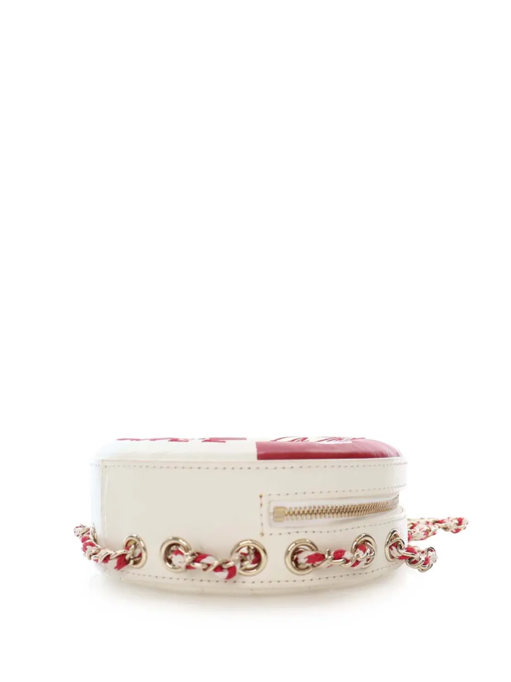 Pre-owned Chanel 2018-2019 Lambskin Coco Lifesaver Round Crossbody Bag In Red