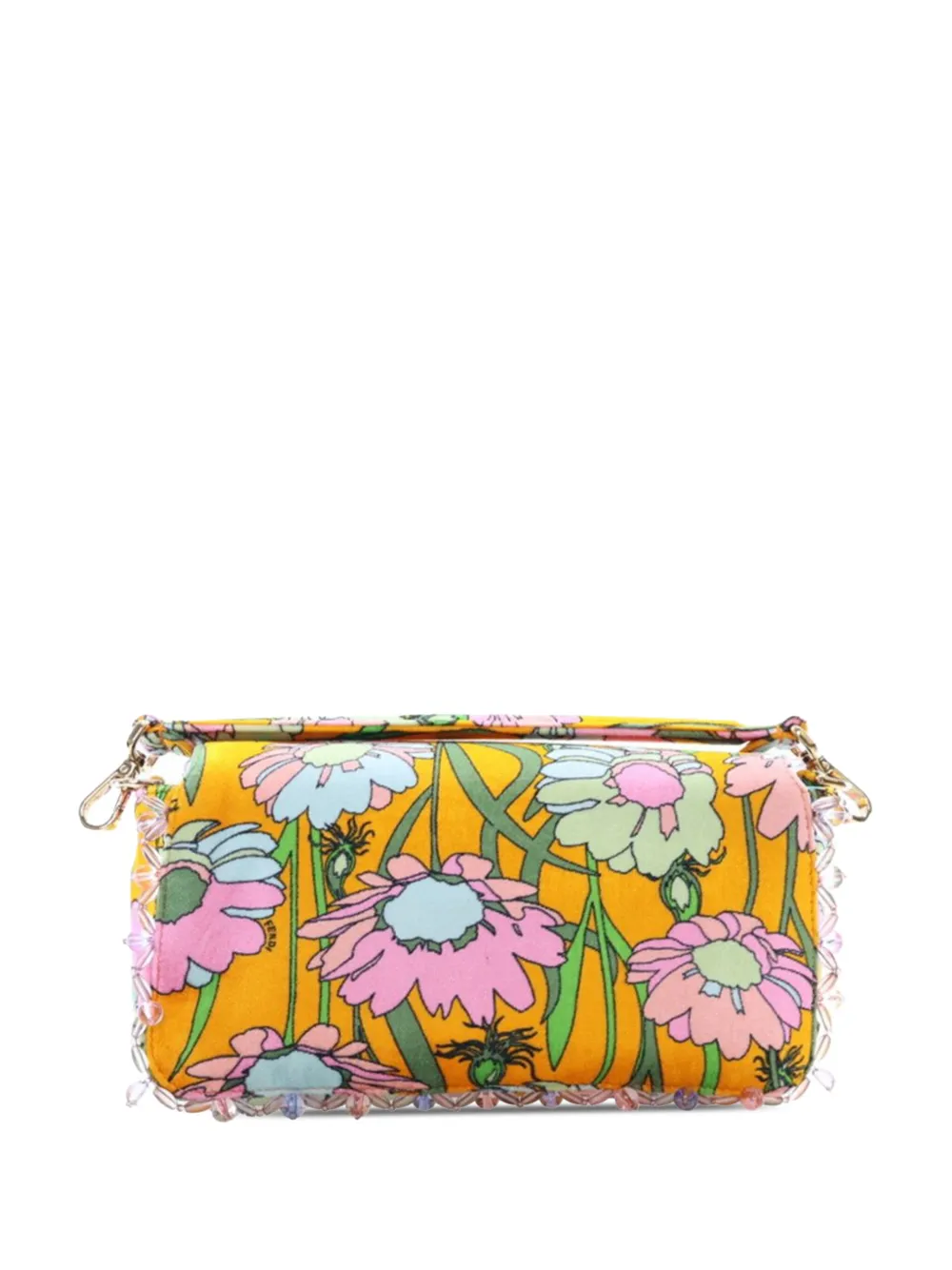 Pre-owned Fendi 2010-2025 Floral Print Velvet Baguette Satchel In Orange