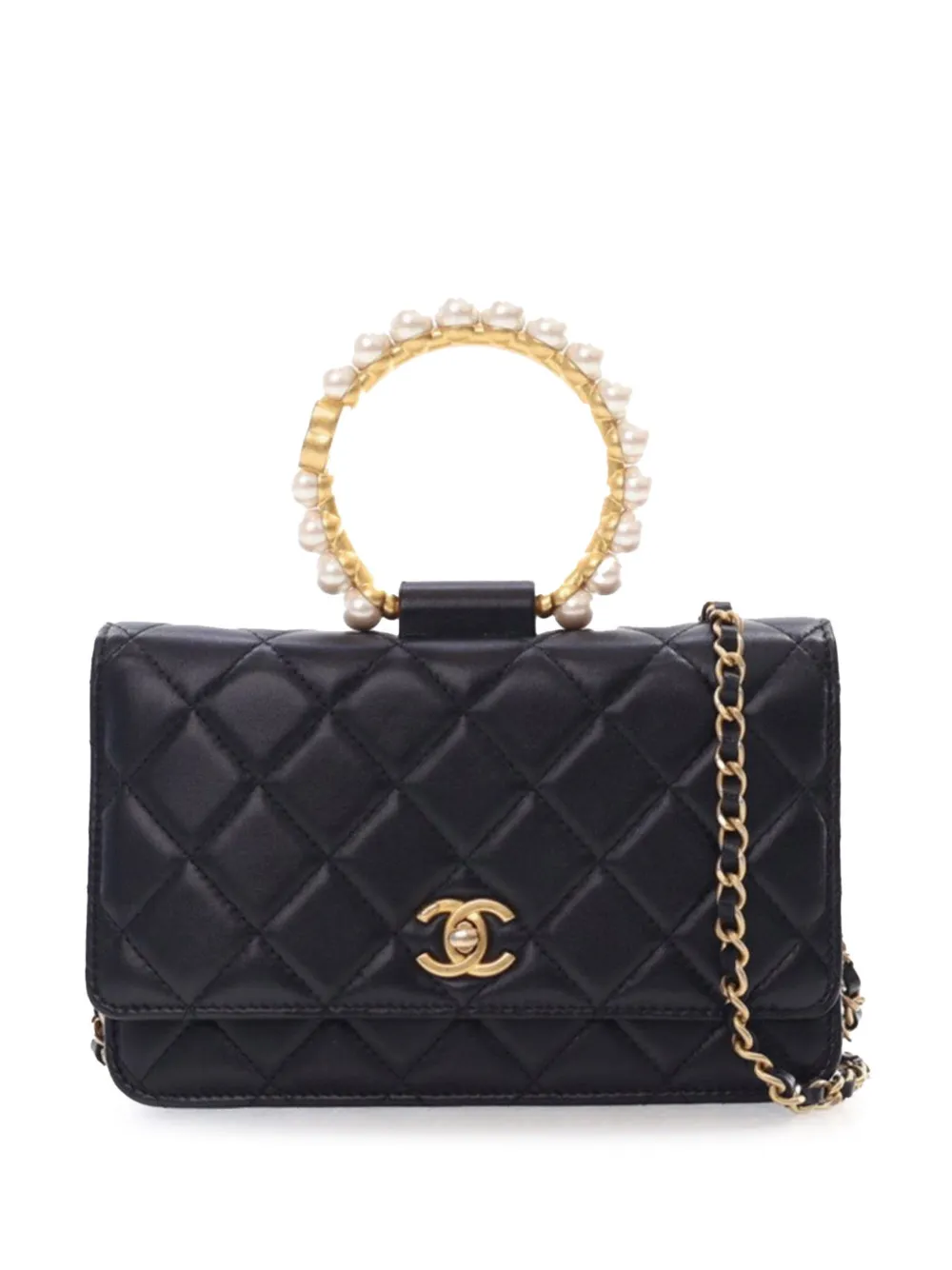 CHANEL Pre-Owned 2021-2025 Quilted Lambskin Pearl Crown Wallet On CHANEL Pre-Owned 2021-2025 Quilted Lambskin Pearl Crown Wallet On