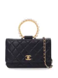 CHANEL Pre-Owned 2021-2025 Quilted Lambskin Pearl Crown Wallet On Chain satchel - Black