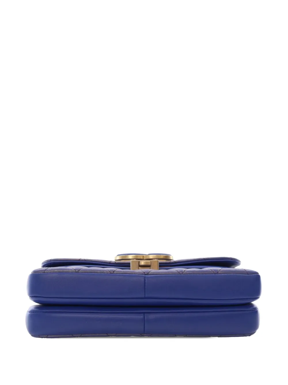 Pre-owned Chanel 2019 Small Quilted Metallic Lambskin Cc Chic Double Flap Shoulder Bag In Blue